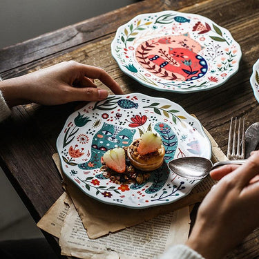 Flowers and Cat Plate Plates KittyNook Cat Company